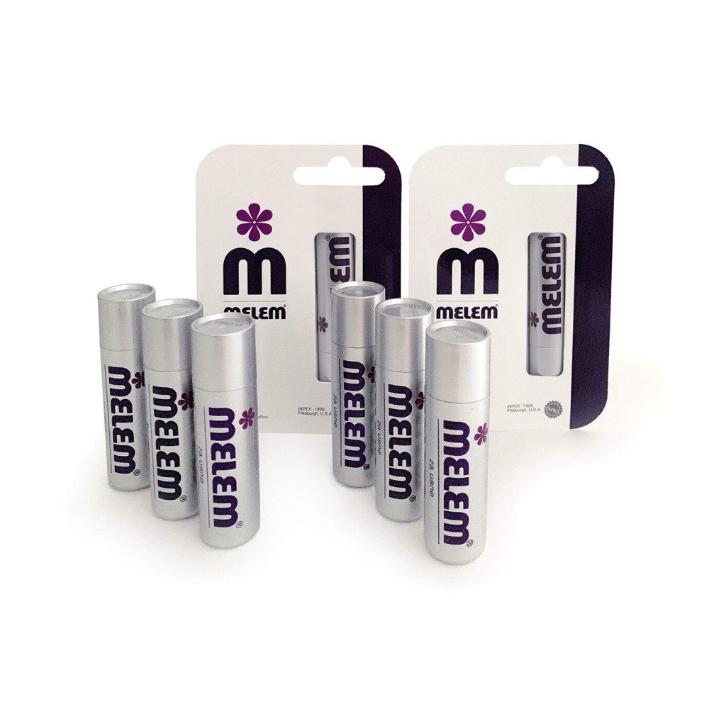 Six Melem Lip Balm Sticks with Lanolin, Relieves Dry, Chapped and Cracked Lips, Value Pack, each stick is .16 ounces