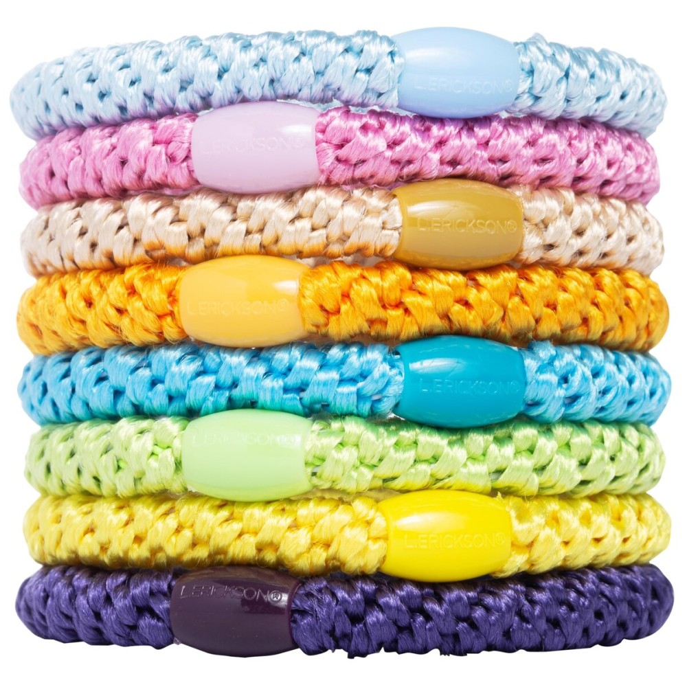 L. Erickson Grab & Go Ponytail Holders, Summer, Set of Eight - Exceptionally Secure with Gentle Hold