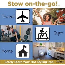 Case/Cover [Heat Resistant] for Curling Irons, Flat Irons or Straighteners, and Styling Irons, Silicone Coated Lining and Quilted Cotton Pouch for Travel, Gym, or Home [Black]