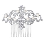EVER FAITH Bridal Silver-Tone Simulated Pearl Flower Austrian Crystal Hair Comb Headpiece