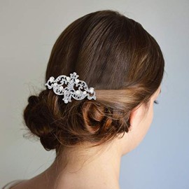 EVER FAITH Bridal Silver-Tone Simulated Pearl Flower Austrian Crystal Hair Comb Headpiece EVER FAITH Bridal Silver-Tone Simulated Pearl Flower Austrian Crystal Hair Comb Headpiece