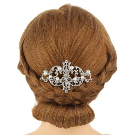 EVER FAITH Bridal Silver-Tone Simulated Pearl Flower Austrian Crystal Hair Comb Headpiece EVER FAITH Bridal Silver-Tone Simulated Pearl Flower Austrian Crystal Hair Comb Headpiece