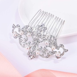 EVER FAITH Bridal Silver-Tone Simulated Pearl Flower Austrian Crystal Hair Comb Headpiece EVER FAITH Bridal Silver-Tone Simulated Pearl Flower Austrian Crystal Hair Comb Headpiece