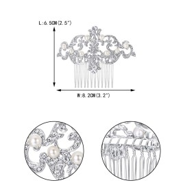 EVER FAITH Bridal Silver-Tone Simulated Pearl Flower Austrian Crystal Hair Comb Headpiece EVER FAITH Bridal Silver-Tone Simulated Pearl Flower Austrian Crystal Hair Comb Headpiece