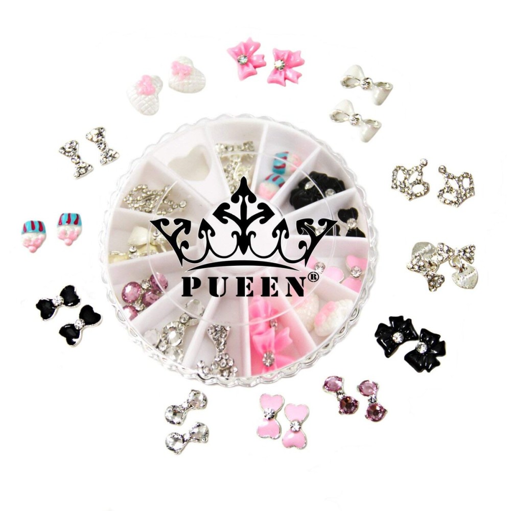PUEEN 3D Nail Charms Wheel of 24pcs Resin & Alloy Rhinestones Nail Art Decoration Bow Flower DIY for Nails & Cell Phones-BH000348 PUEEN 3D Nail Charms Wheel of 24pcs Resin & Alloy Rhinestones Nail Art Decoration Bow Flower DIY for Nails & Cell Phones-BH000348