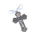 Bless The Child - GUARDIAN ANGEL Baby BOY Crib Cross PEWTER Medal/CHRISTENING/BABY SHOWER Keepsake/Baptism KEEPSAKE/with BLUE RIBBON