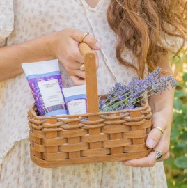 Camille Beckman Essentials Gift Basket, English Lavender, Glycerine Hand Therapy 6 oz, Silky Body Cream 13 oz, Hand and Shower Cleansing Gel 13 oz, Glycerine Soap 3.5 oz