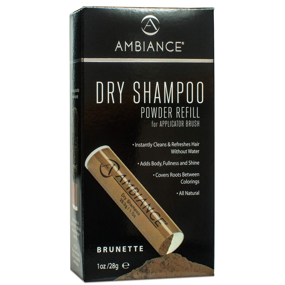 Ambiance Natural Dry Shampoo Powder Refill for Dark Hair - Non Aerosol Travel Size Brunette Tinted Shampoo - Non Toxic, Benzene Free - Volumizing, Refreshes Oily Hair & Covers Roots Between Colorings