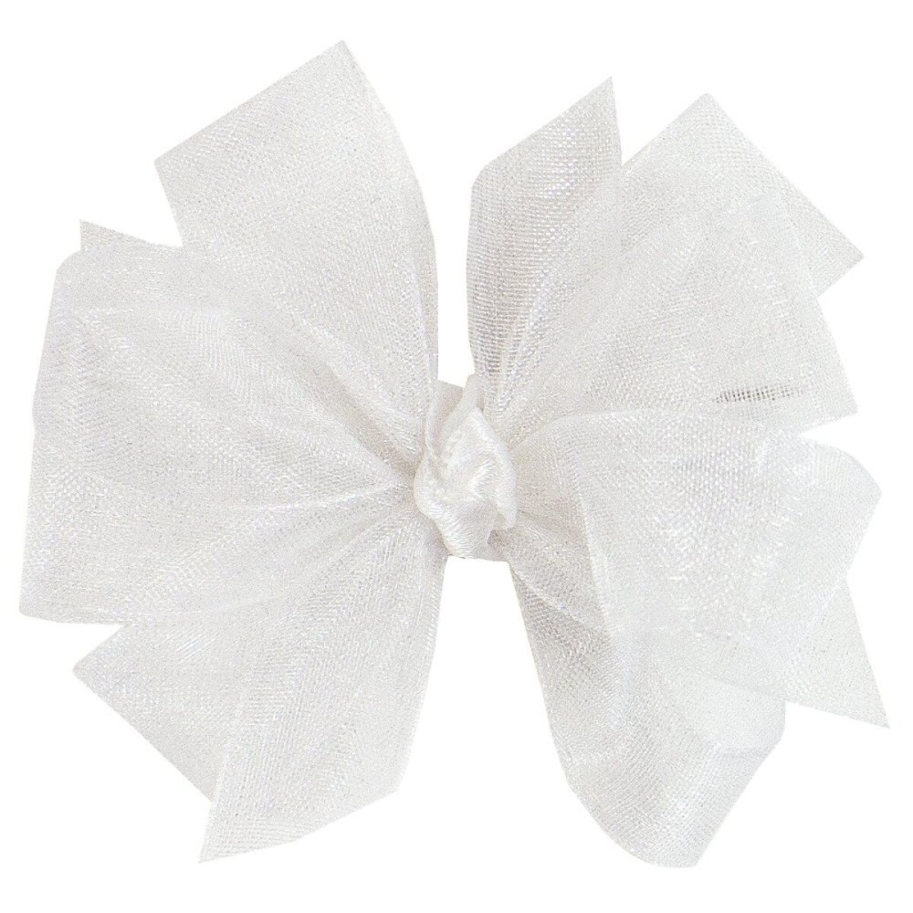 Wee Ones Girls\' Organza Double Hair Bow on a WeeStay Clip with Satin Knot Center, Tiny, White