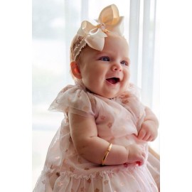 Wee Ones Girls\' Classic French Satin Hair Bow on a WeeStay Clip and Knot Wrap, Medium, Ecru