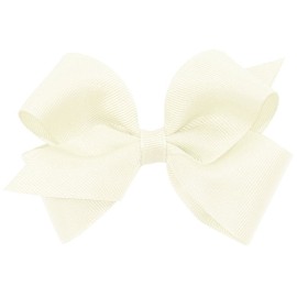 Wee Ones Girls\' Plain Wrap Classic Grosgrain Hair Bows on a WeeStay No-Slip Hair Clip, Handmade, Small, Antique White