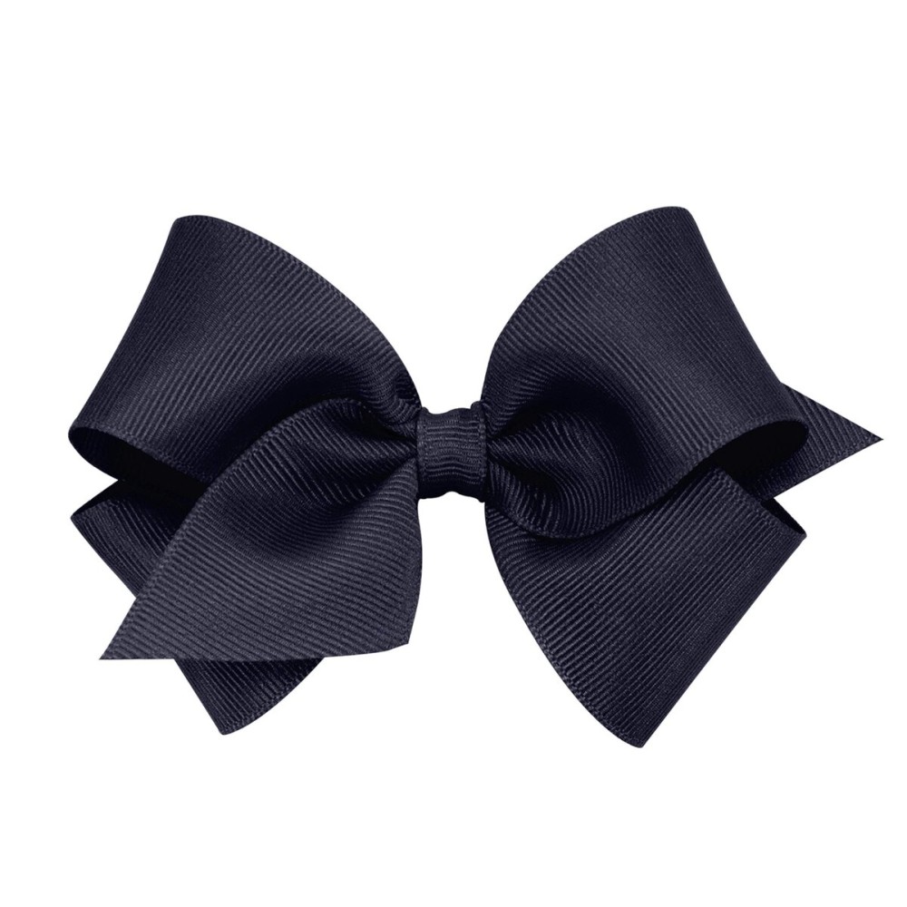 Wee Ones Girls\' Plain Wrap Classic Grosgrain Hair Bows on a WeeStay No-Slip Hair Clip, Handmade, Small, Navy