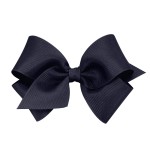 Wee Ones Girls\' Plain Wrap Classic Grosgrain Hair Bows on a WeeStay No-Slip Hair Clip, Handmade, Small, Navy