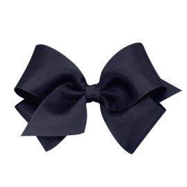 Wee Ones Girls\' Plain Wrap Classic Grosgrain Hair Bows on a WeeStay No-Slip Hair Clip, Handmade, Small, Navy