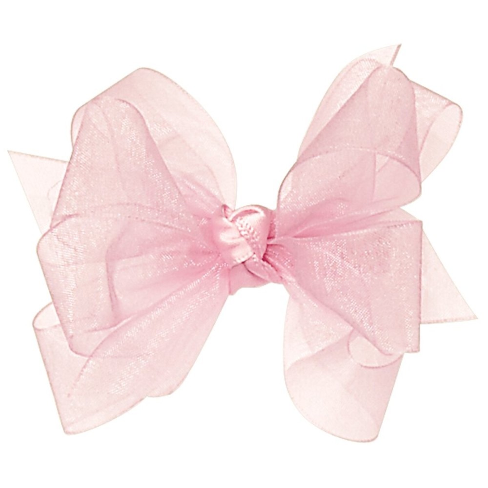 Wee Ones Girls\' Organza Double Hair Bow on a WeeStay Clip with Satin Knot Center, Mini, Light Pink
