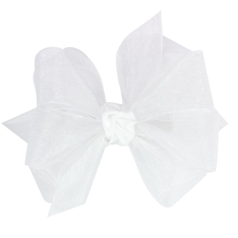 Wee Ones Girls\' Organza Double Hair Bow on a WeeStay Clip with Satin Knot Center, Mini, White