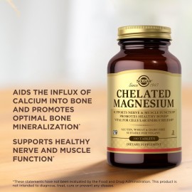 Solgar Chelated Magnesium - 100 Tablets - Supports Nerve & Muscle Function - Non-GMO, Vegan, Gluten Free, Dairy Free, Kosher - 25 Servings