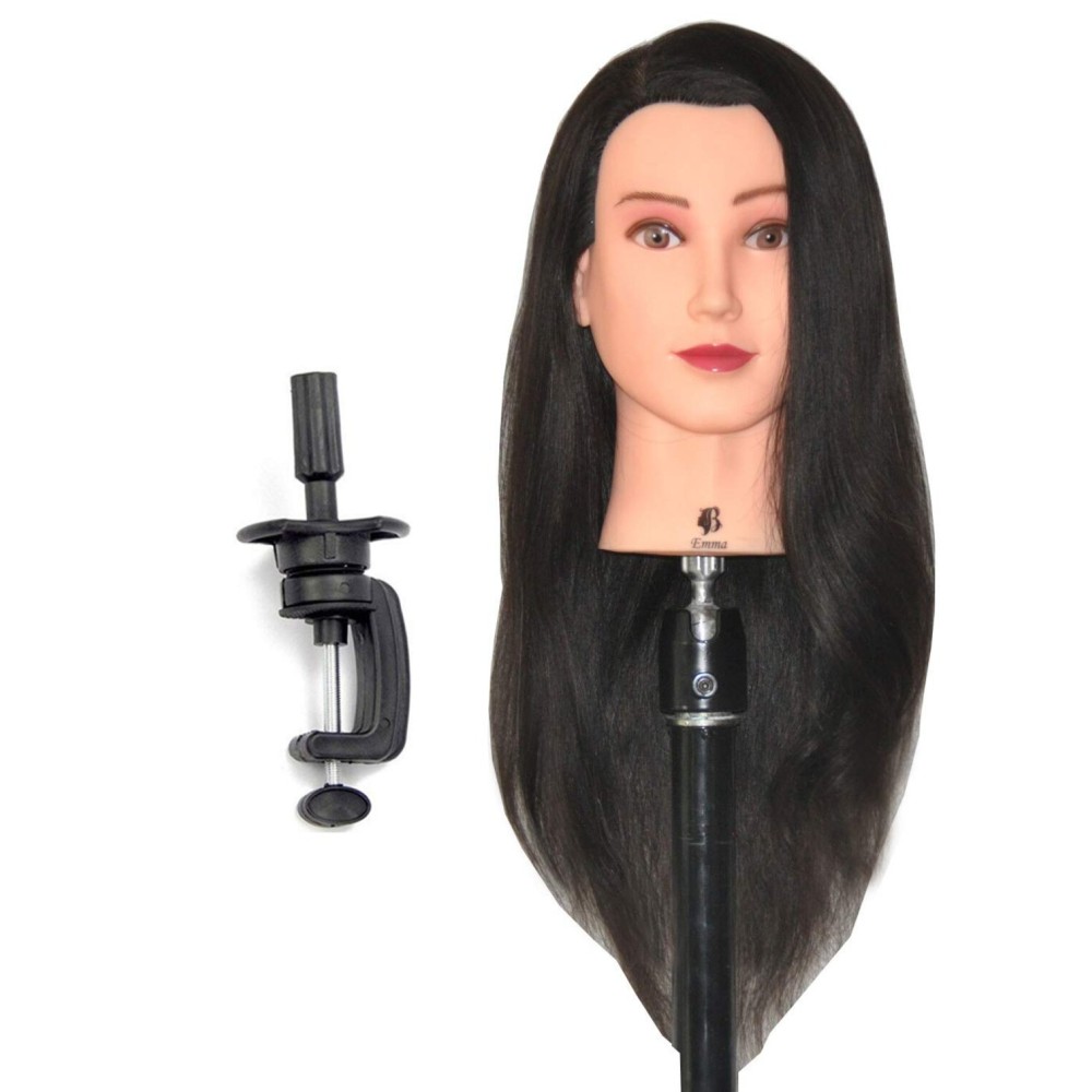 Bellrino 24 Cosmetology Mannequin Manikin Training Head with 100% Human Hair with Table Clamp Holer - Emma (EMMA+C)