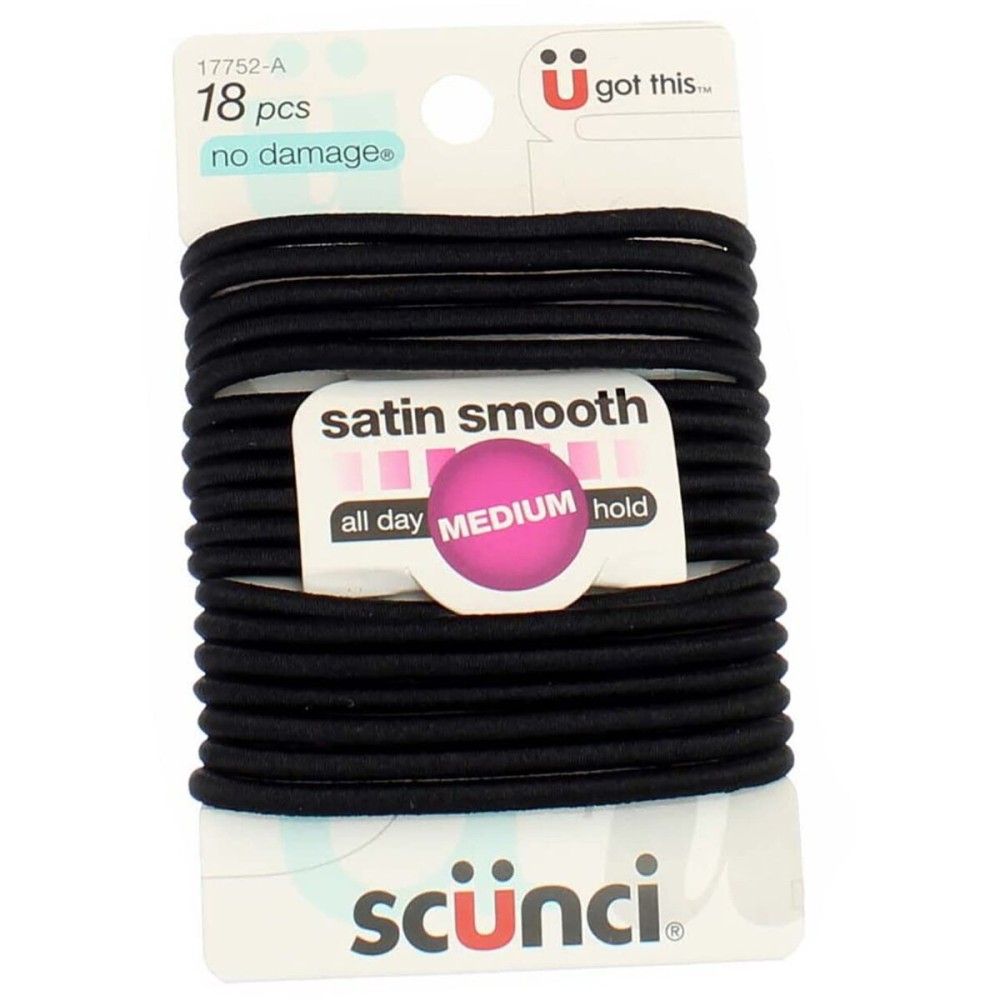 Scunci No Damage satin smooth Medium hold Black Hair Elastics 18 pcs