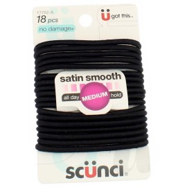 Scunci No Damage satin smooth Medium hold Black Hair Elastics 18 pcs