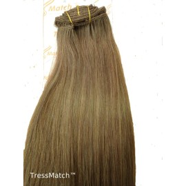 TRESSMATCH 20-22 Thick to Ends Remy Human Hair Clip in Extensions Light Brown Ashy Brown (Color 8) 10 Pieces(pcs) Full Head Set [Set Weight: 5.7oz/160grams] 