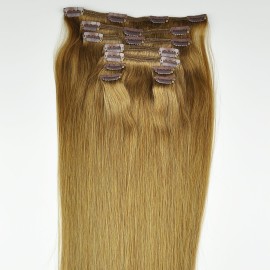 TRESSMATCH 20-22 Thick to Ends Remy Human Hair Clip in Extensions Light Brown Ashy Brown (Color 8) 10 Pieces(pcs) Full Head Set [Set Weight: 5.7oz/160grams] 