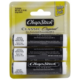 ChapStick Classic, Skin Protectant Flavored Lip Balm Tube, 3 Count (Pack of 1) ChapStick Classic, Skin Protectant Flavored Lip Balm Tube, 3 Count (Pack of 1)