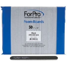 ForPro Professional Collection Nail Foam Boards, Black, 100/180 Grit, Double-Sided Manicure Nail Files, 7 L x .75 W, 50-Count
