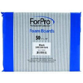 ForPro Professional Collection Nail Foam Boards, Black, 100/180 Grit, Double-Sided Manicure Nail Files, 7 L x .75 W, 50-Count