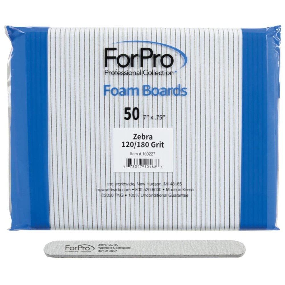 ForPro Zebra Foam Board, 120/180 Grit, Double-Sided Manicure Nail File, 7 L x .75 W 50-Count