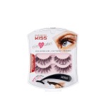 KISS Ever EZ Lashes Double Pack No. 01, Reusable Natural Eyelash Starter Kit, Includes Easy-Angle Applicator and 2 Pairs Human Hair False Eyelashes Black