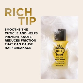 RICH Pure Luxury Silk Oil Serum with Organic Jojoba & Sweet Almond Oil for All Hair Types - Moisturizing & Smoothing - Protects Hair from Styling & Coloring Damages, Prevents Frizz & Breakage - 2 Oz