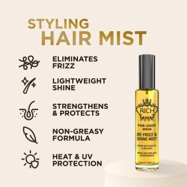 RICH Pure Luxury Argan De-Frizz & Shine Hair Mist - Lightweight Formula, Hydration, Frizz Protection - enrich with Argan Oil and Almond Oil - 1.69 Oz RICH Pure Luxury Argan De-Frizz & Shine Hair Mist - Lightweight Formula, Hydration, Frizz Protection - enrich with Argan Oil and Almond Oil - 1.69 Oz