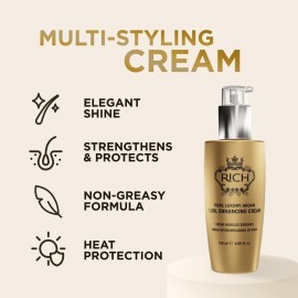 RICH Pure Luxury Curl Defining Cream for Curly & Wavy Hair - Controls Frizz and Add Natural Bounces - Enrich with Argan Oil, Coconut Oil & Hydrolyzed Wheat Protein - 4.05 Oz.