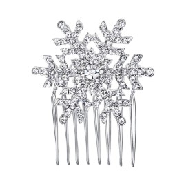 EVER FAITH Winter Snowflake Hair Side Comb Clear Austrian Crystal Silver-Tone