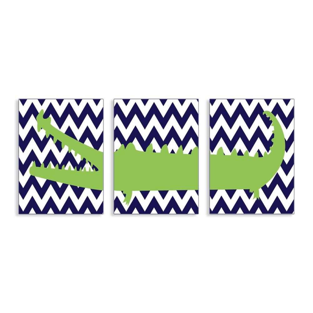 The Kids Room by Stupell Alligator On Navy Chevron 3-Pc Rectangle Wall Plaque Set, 11 x 0.5 x 15, Proudly Made in USA