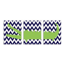 The Kids Room by Stupell Alligator On Navy Chevron 3-Pc Rectangle Wall Plaque Set, 11 x 0.5 x 15, Proudly Made in USA