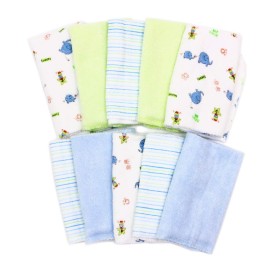 Spasilk Washcloth Wipes Set for Newborn Boys and Girls, Soft Terry Washcloth Set, Pack of 10, Blue Elephants