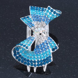 Silver Tone Teal/Light Blue/Sky Blue/Clear Crystal Bow Hair Beak Clip/Concord Clip - 65cm Length Silver Tone Teal/Light Blue/Sky Blue/Clear Crystal Bow Hair Beak Clip/Concord Clip - 65cm Length
