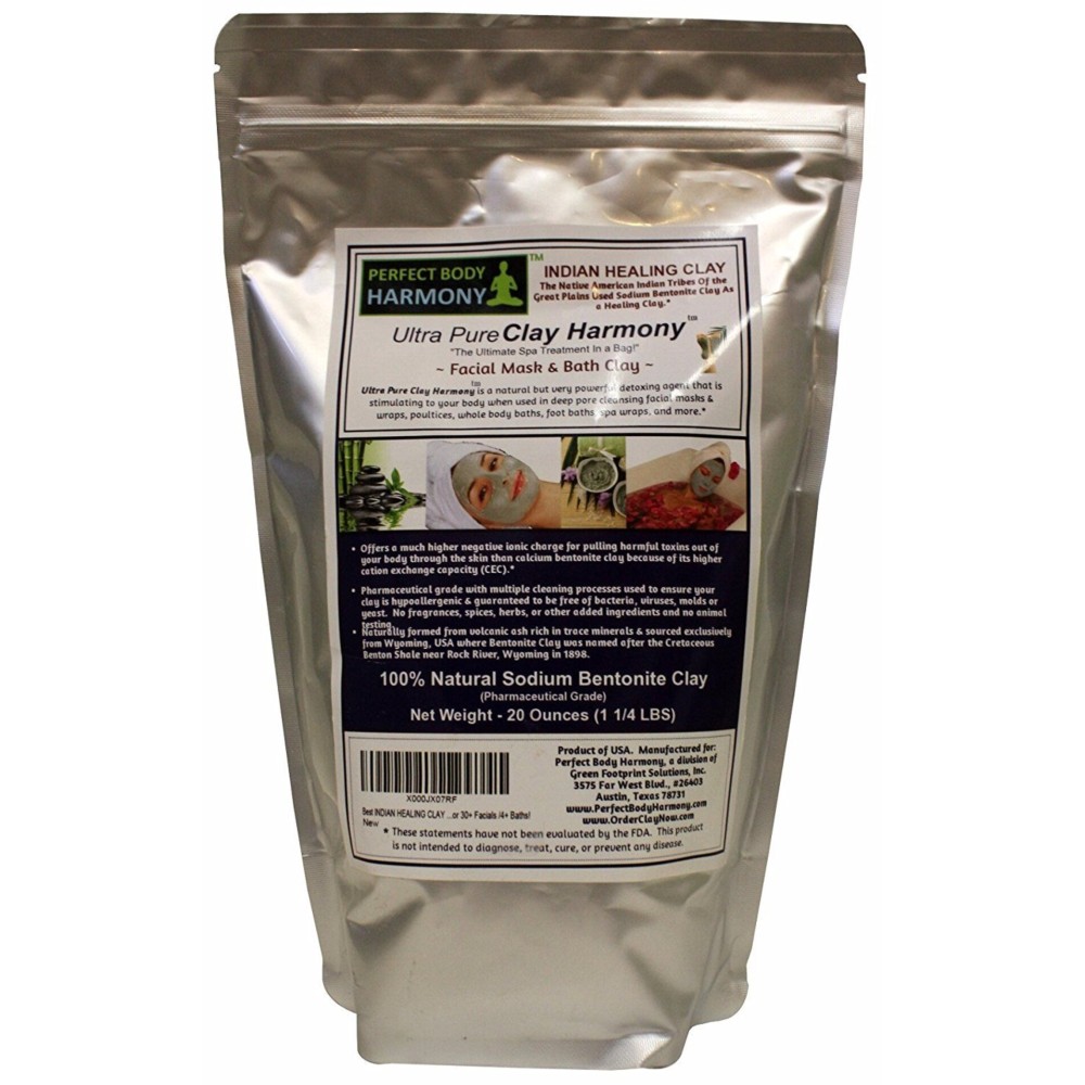 Perfect Body Harmony Sodium Bentonite Premium Clay Powder, Ultra Fine Grade, 20 Ounce (1.25 LB) Bag, Hypoallergenic, For Facial Masks, Hair, Baths, Poultices, XL Size