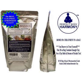 Perfect Body Harmony Sodium Bentonite Premium Clay Powder, Ultra Fine Grade, 20 Ounce (1.25 LB) Bag, Hypoallergenic, For Facial Masks, Hair, Baths, Poultices, XL Size