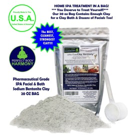 Perfect Body Harmony Sodium Bentonite Premium Clay Powder, Ultra Fine Grade, 20 Ounce (1.25 LB) Bag, Hypoallergenic, For Facial Masks, Hair, Baths, Poultices, XL Size