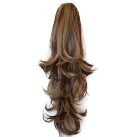 CAISHA 20 Hairpiece Ponytail Clip On Extension With Butterfly Claw Voluminous Wavy Brown Mix H57B
