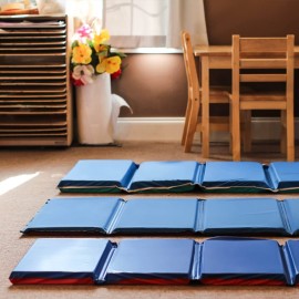KinderMat, Heavy-Duty 2 Thick Rest Mat, 4-Section Rest Mat, 48 x 24 x 2, Blue/Teal with Grey Binding, Great for School, Daycare, Travel, and Home, Made in The USA