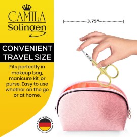 Camila Solingen CS04 Professional Nail Cuticle Scissors, Hypoallergenic Gold Plated Sharp Curved Manicure Pedicure Grooming for Finger and Toe Nail Care. Made of Stainless Steel in Solingen, Germany