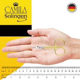Camila Solingen CS04 Professional Nail Cuticle Scissors, Hypoallergenic Gold Plated Sharp Curved Manicure Pedicure Grooming for Finger and Toe Nail Care. Made of Stainless Steel in Solingen, Germany