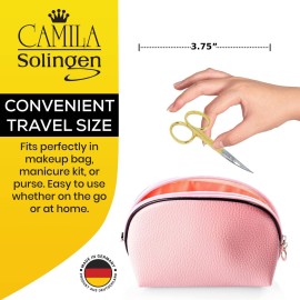 Camila Solingen CS05 Professional Nail Cuticle Scissors, Hypoallergenic Gold Plated Sharp Curved Manicure Pedicure Grooming for Finger and Toe Nail Care. Made of Stainless Steel in Solingen, Germany