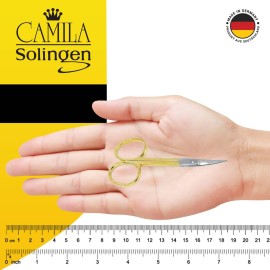 Camila Solingen CS05 Professional Nail Cuticle Scissors, Hypoallergenic Gold Plated Sharp Curved Manicure Pedicure Grooming for Finger and Toe Nail Care. Made of Stainless Steel in Solingen, Germany