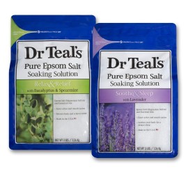 Dr Teal\'s Epsom Salt Bath Soaking Solution, Eucalyptus and Lavender, 2 Count, 3lb Bags - 6lbs Total Dr Teal\'s Epsom Salt Bath Soaking Solution, Eucalyptus and Lavender, 2 Count, 3lb Bags - 6lbs Total