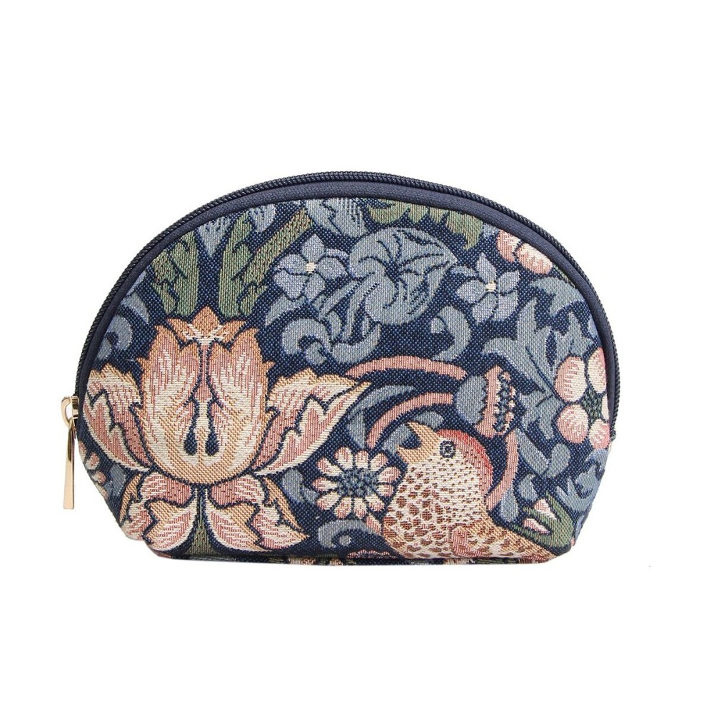 Signare Tapestry Cosmetic Bag Toiletry Makeup Bag for Women With William Morris Blue Strawberry Thief (COSM-STBL)